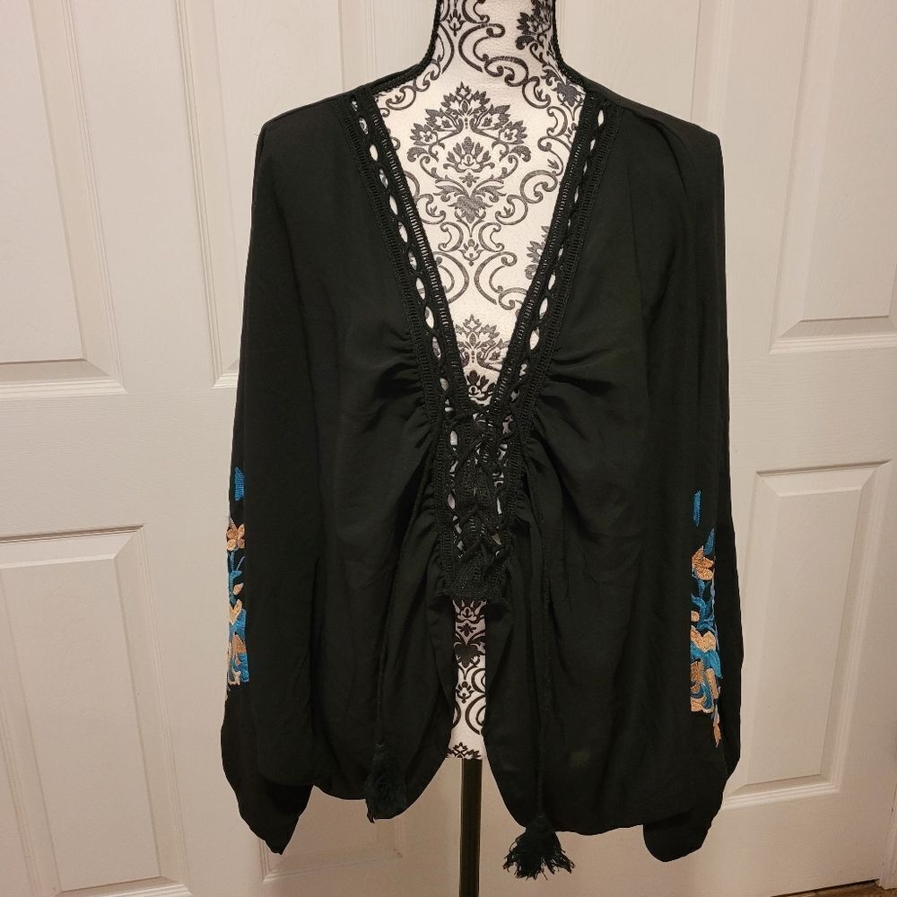 Shein long sleeve embroidered floral top